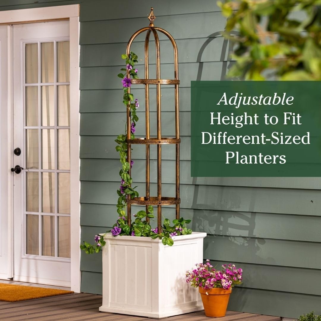Elegant 5’H Metal Garden Obelisk – Stunning Antique Copper Trellis for Climbi…