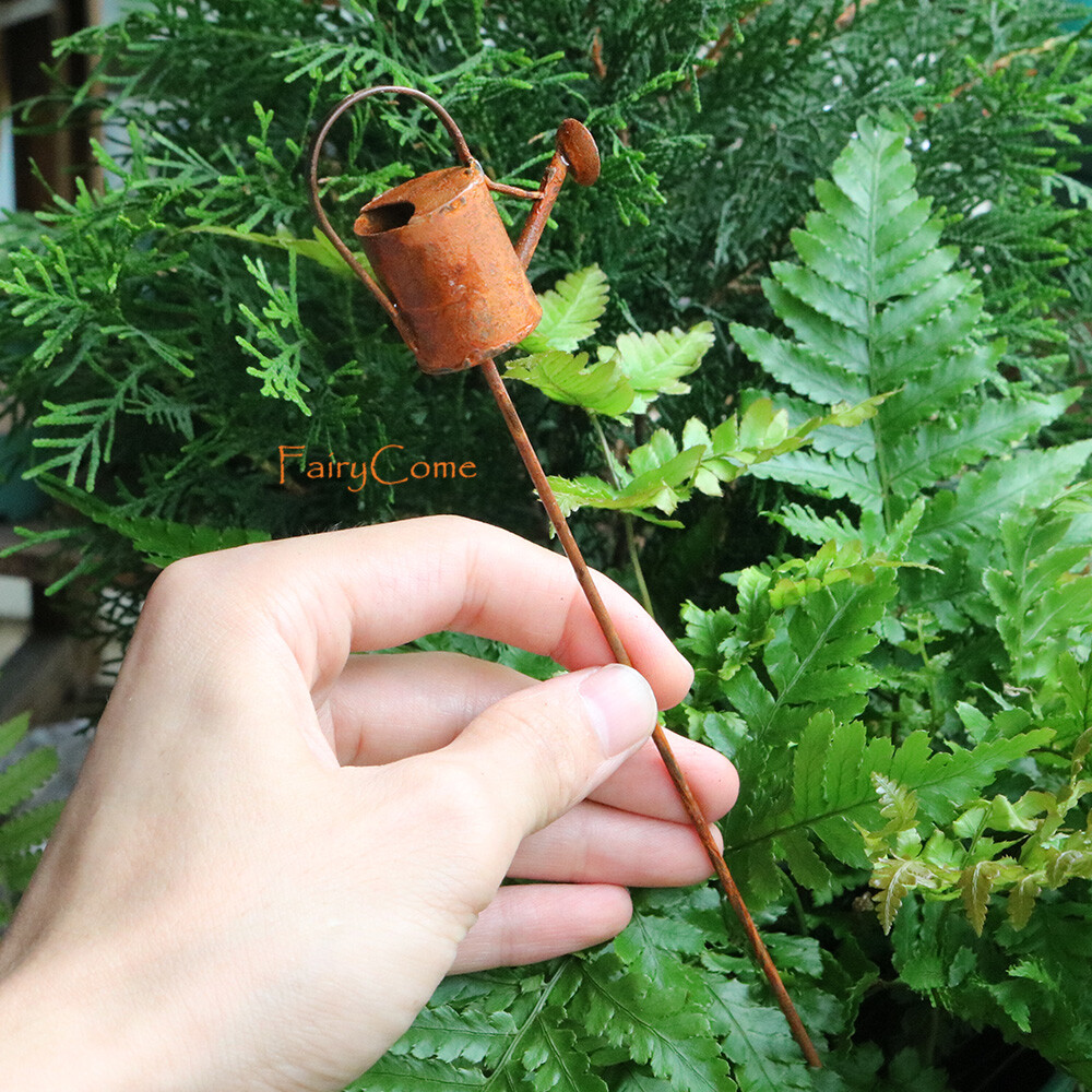 Vintage Rustic Watering Can Pick Miniature Fairy Garden Decor Dollhouse Craft
