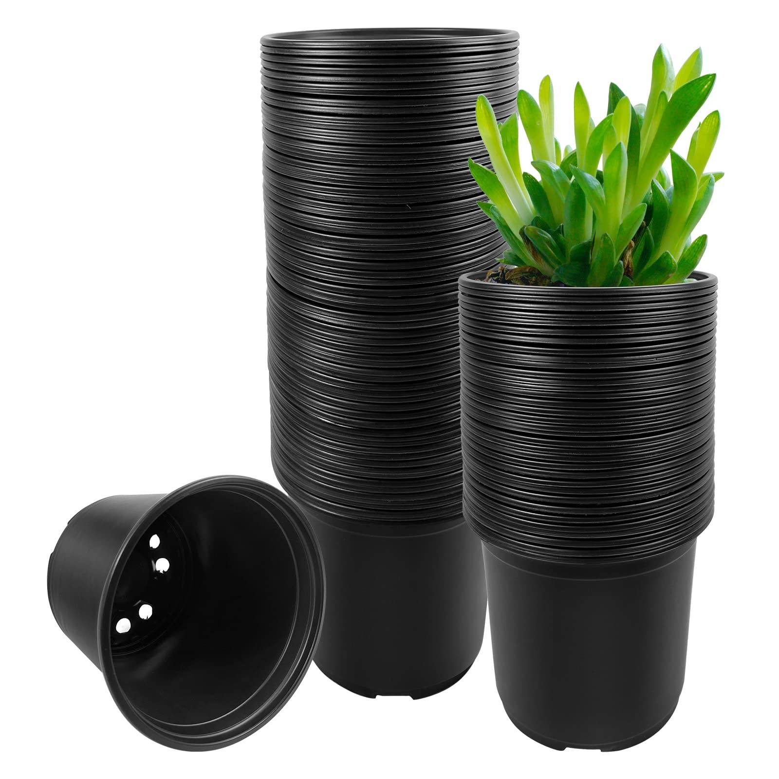 RAOOKIF 100 Pack Nursery Pots, 4 5 6 Inch Nursery Pot for Plants, Plastic Pla…