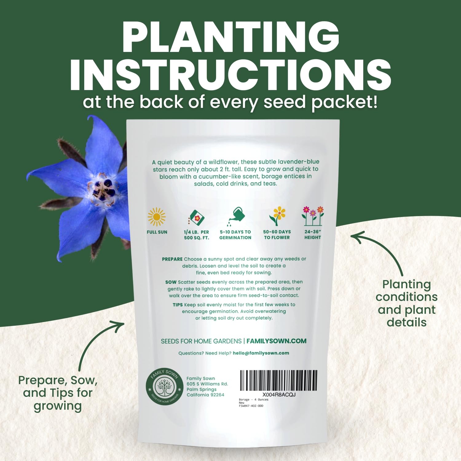 Borage Seeds 4,000 Count for Planting 2026 Season 4 Ounce Pouch
