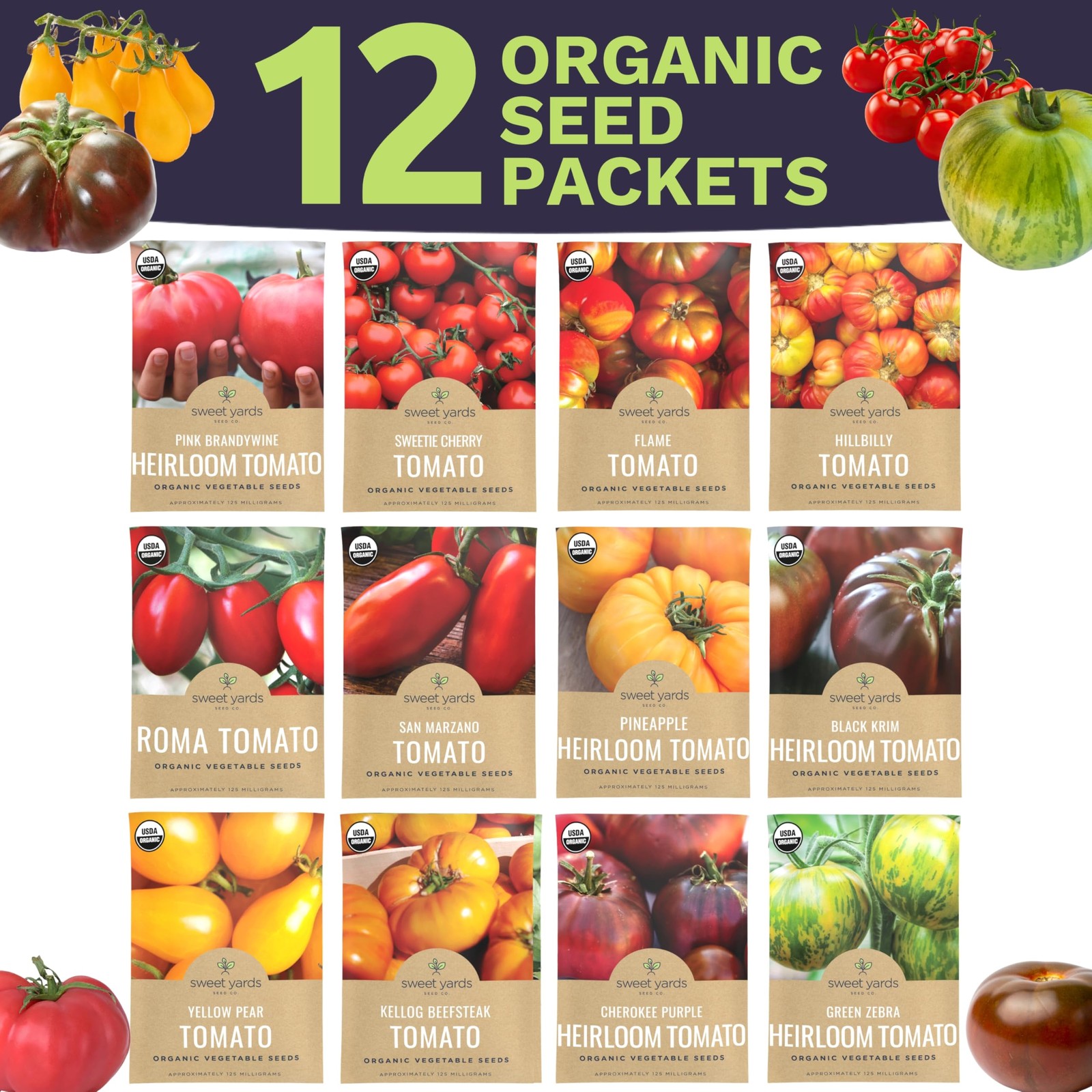 Organic Tomato Seeds Variety Pack – 12 Varieties – Gardener Pack, Black,Green