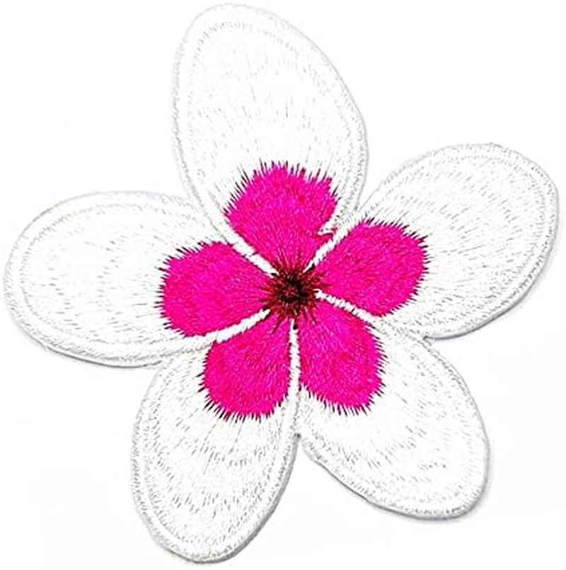 ONCEX White Pink Plumeria Flower Blossom Flower Hawaii Fashion Embroidered Appli