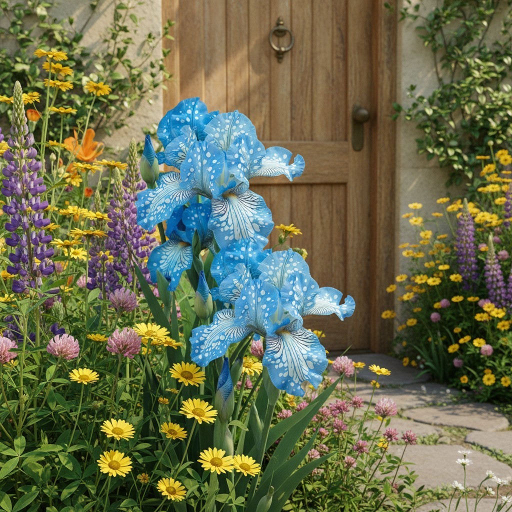 50 Blue Bearded Iris Flower Seeds – White Speckled Pattern Blooms