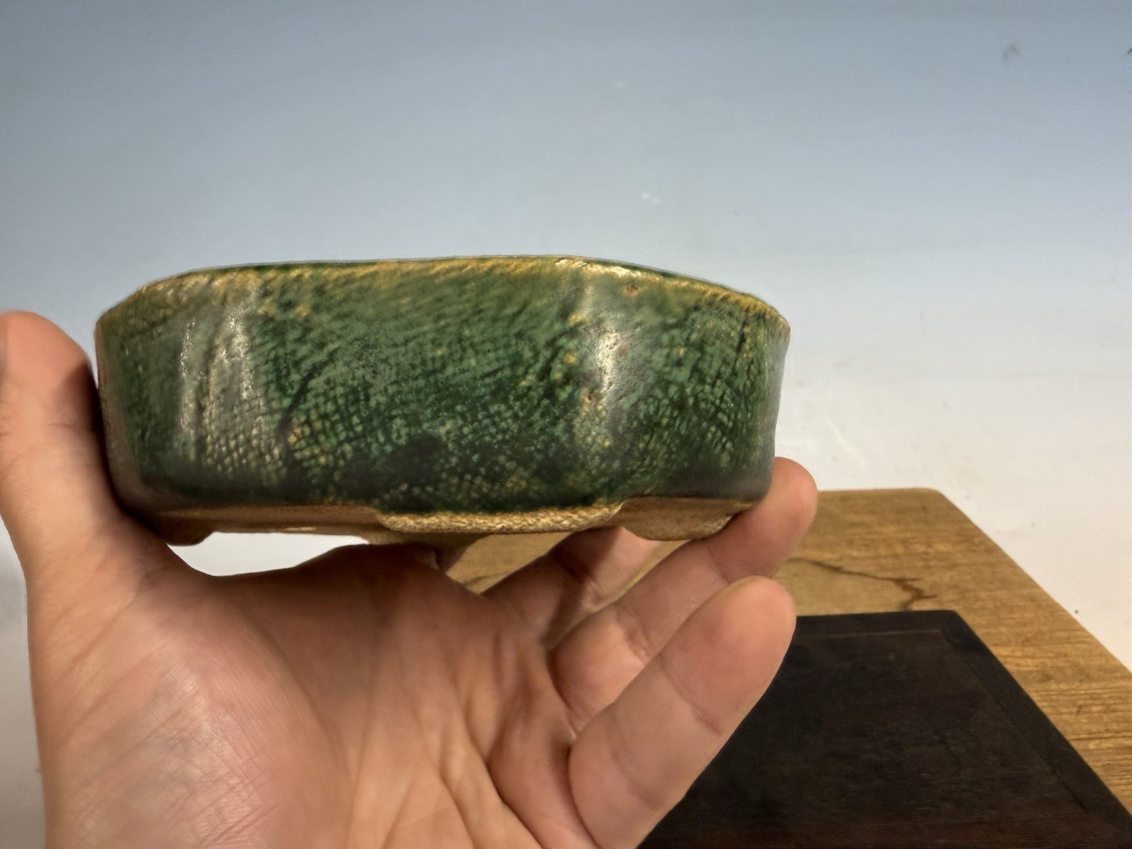 Japanese Unknown Maker Shohin Bonsai Tree Pot 6 1/4” Green Glazed