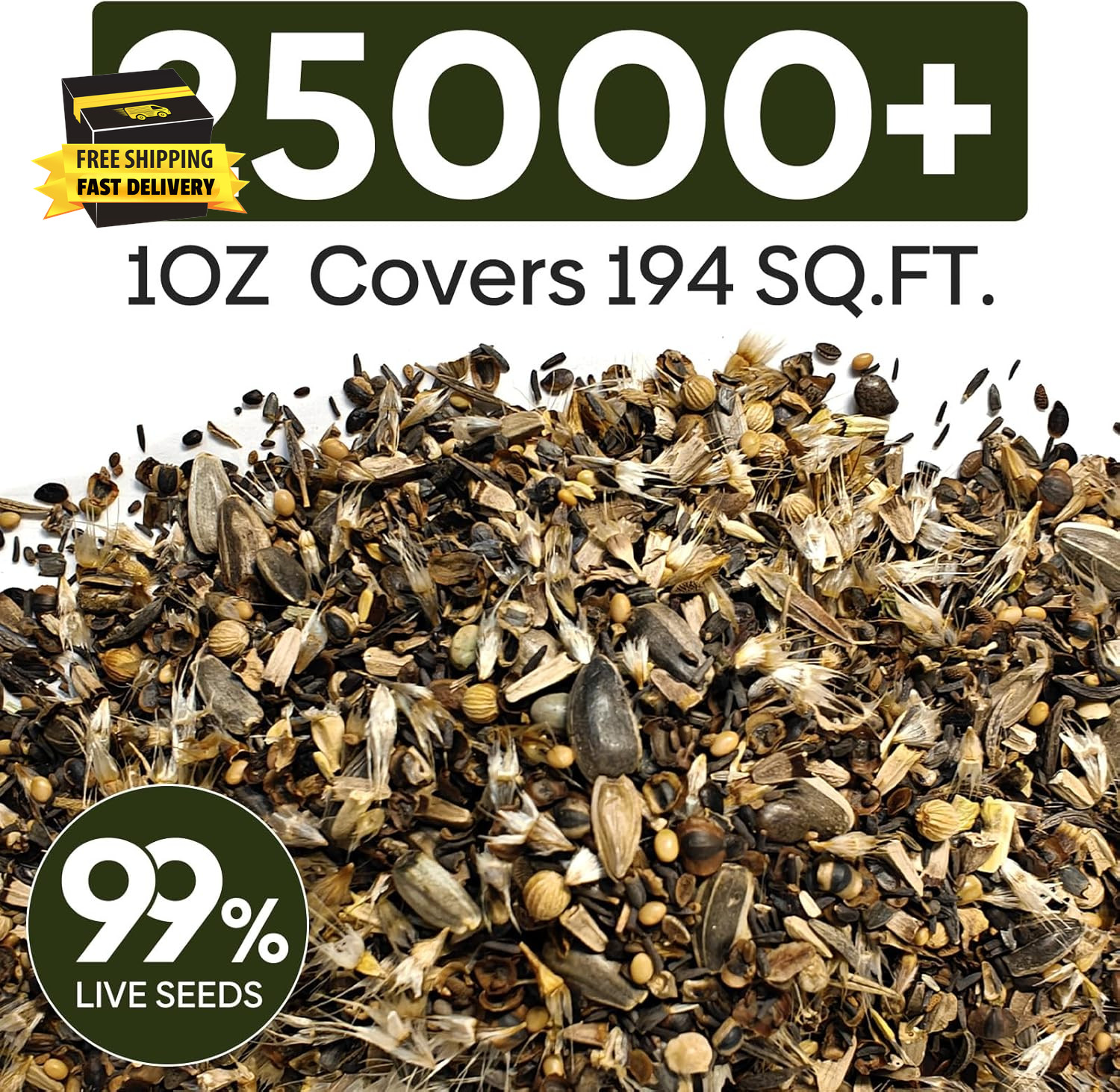 Wildflower Seeds Mix 25,000+, 24 Varieties Perennial & Annual Seeds,1 Oz, for Hu