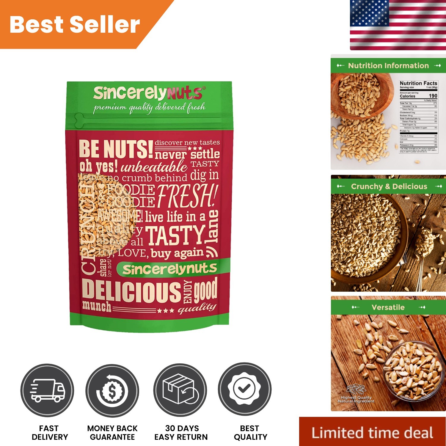 Roasted & Salted Hulled Sunflower Seeds, 3LB and Kosher Treat