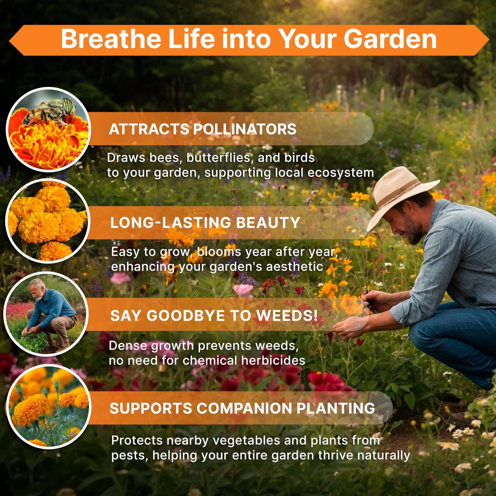 Marigold Seeds Pack 1 oz – Over 1oz, Orange, Yellow, Red, Green