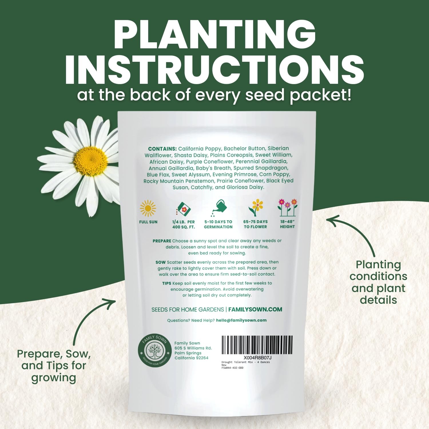 Drought Tolerant Seed Mix 90,000 Seeds for Planting 4 Ounce Pouch
