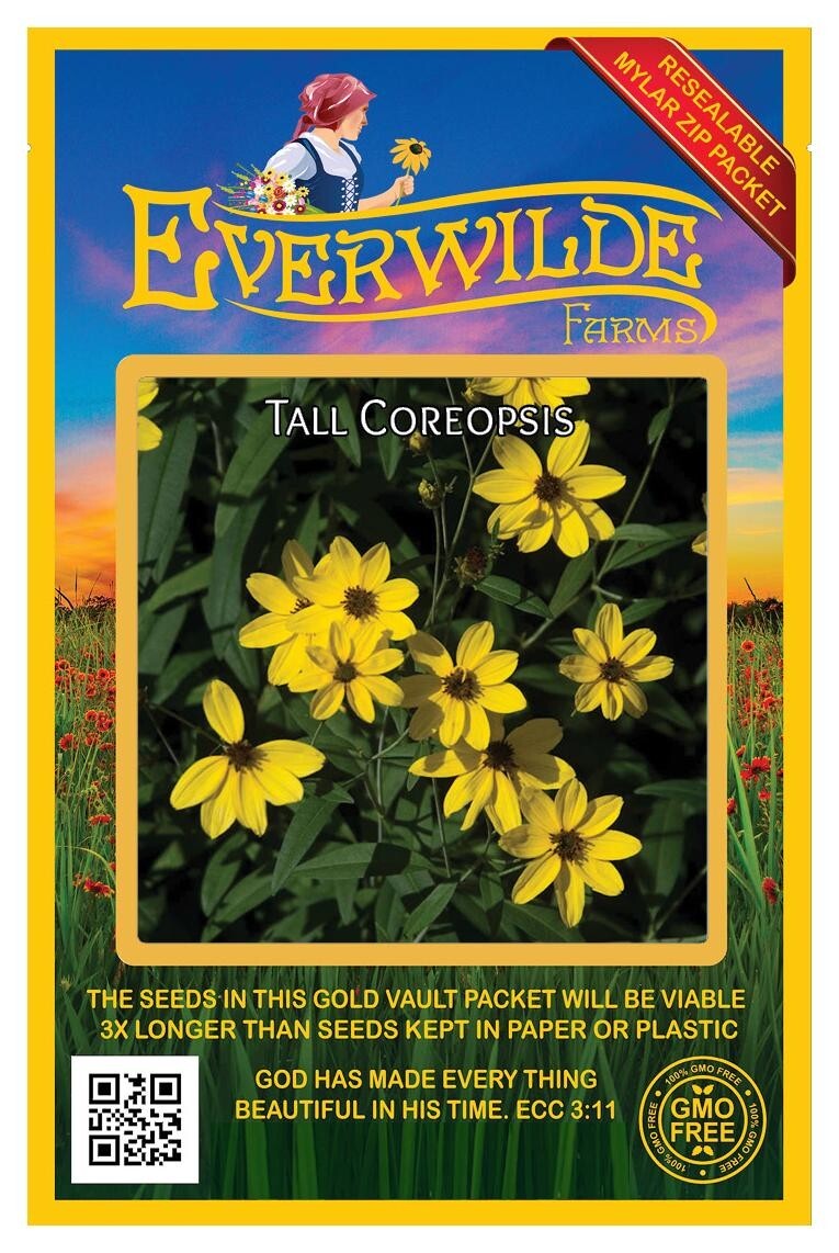 200 Tall Coreopsis Wildflower Seeds – Everwilde Farms Mylar Seed Packet
