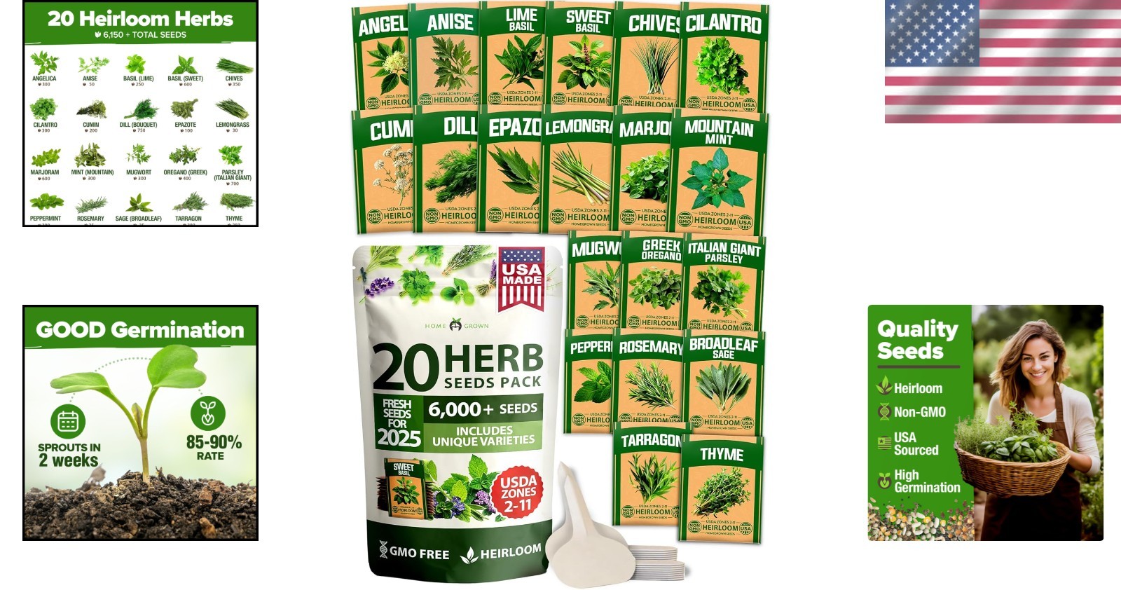20 Culinary & Medicinal Herb Seeds – Non-GMO & Hydrophonic Friendly Variety Pack
