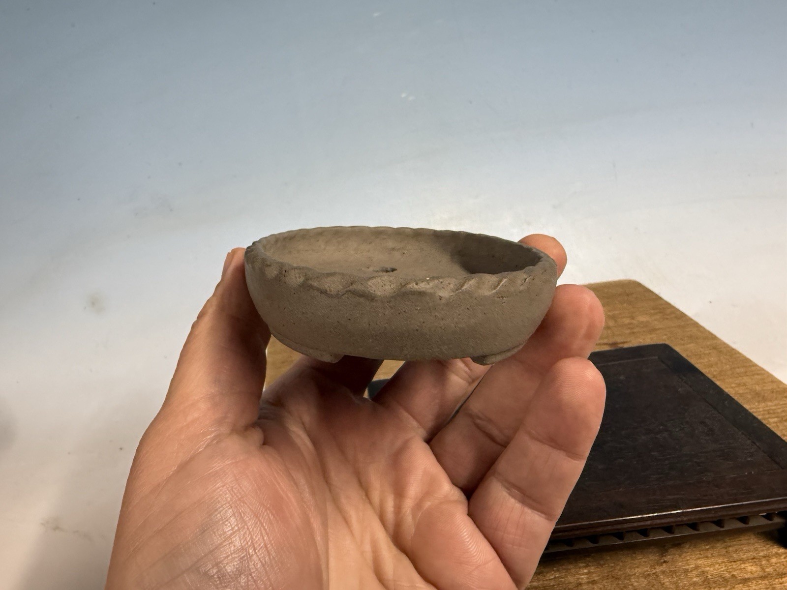 Japanese Unknown Maker Shohin Bonsai Tree Pot 4 1/2” Unglazed Oval