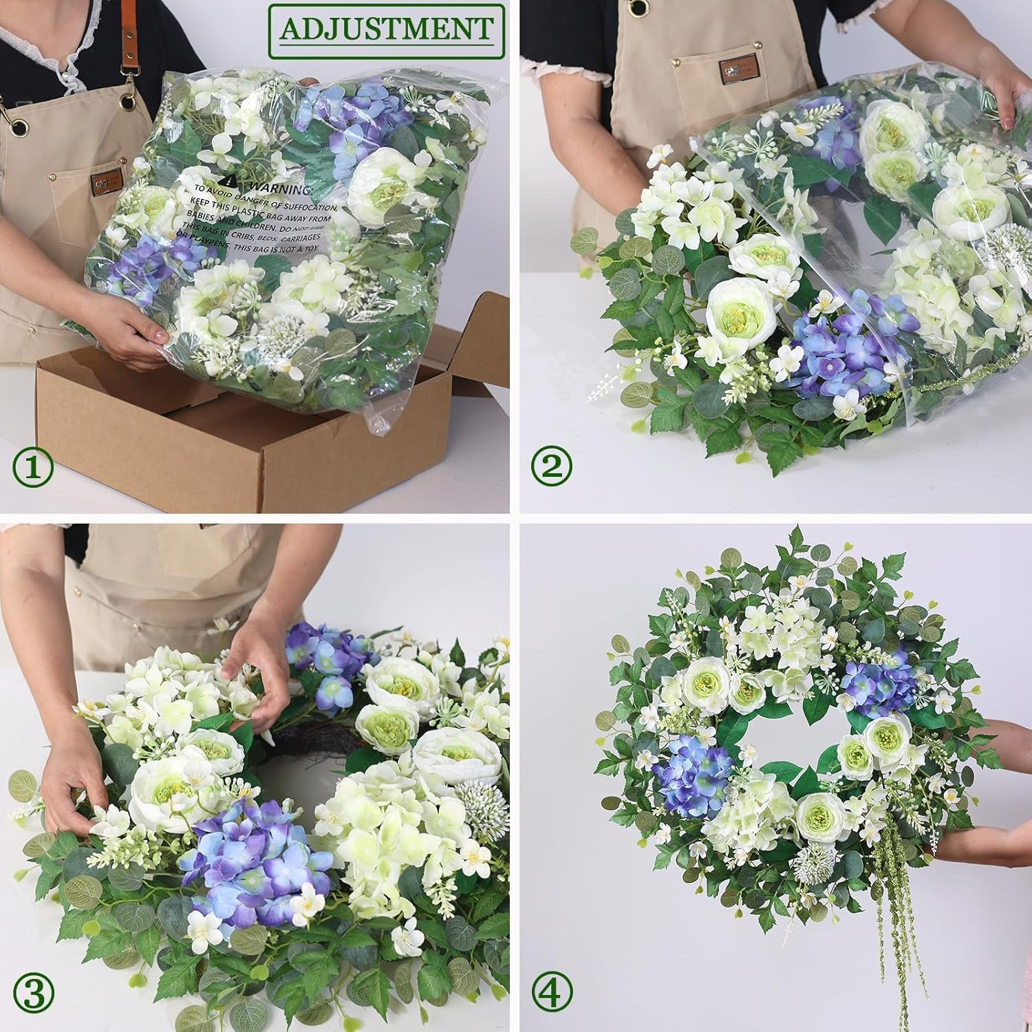 26″ Hydrangea & Eucalyptus Wreath for Front Door, Porch, Window – Large Artifici