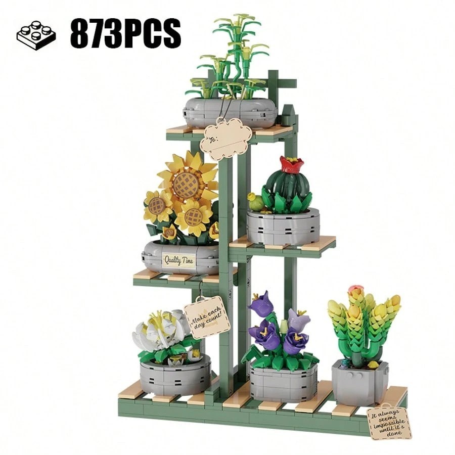 Succulent Potted Plant Building Blocks Set with Display Stand 873pcs DIY Model