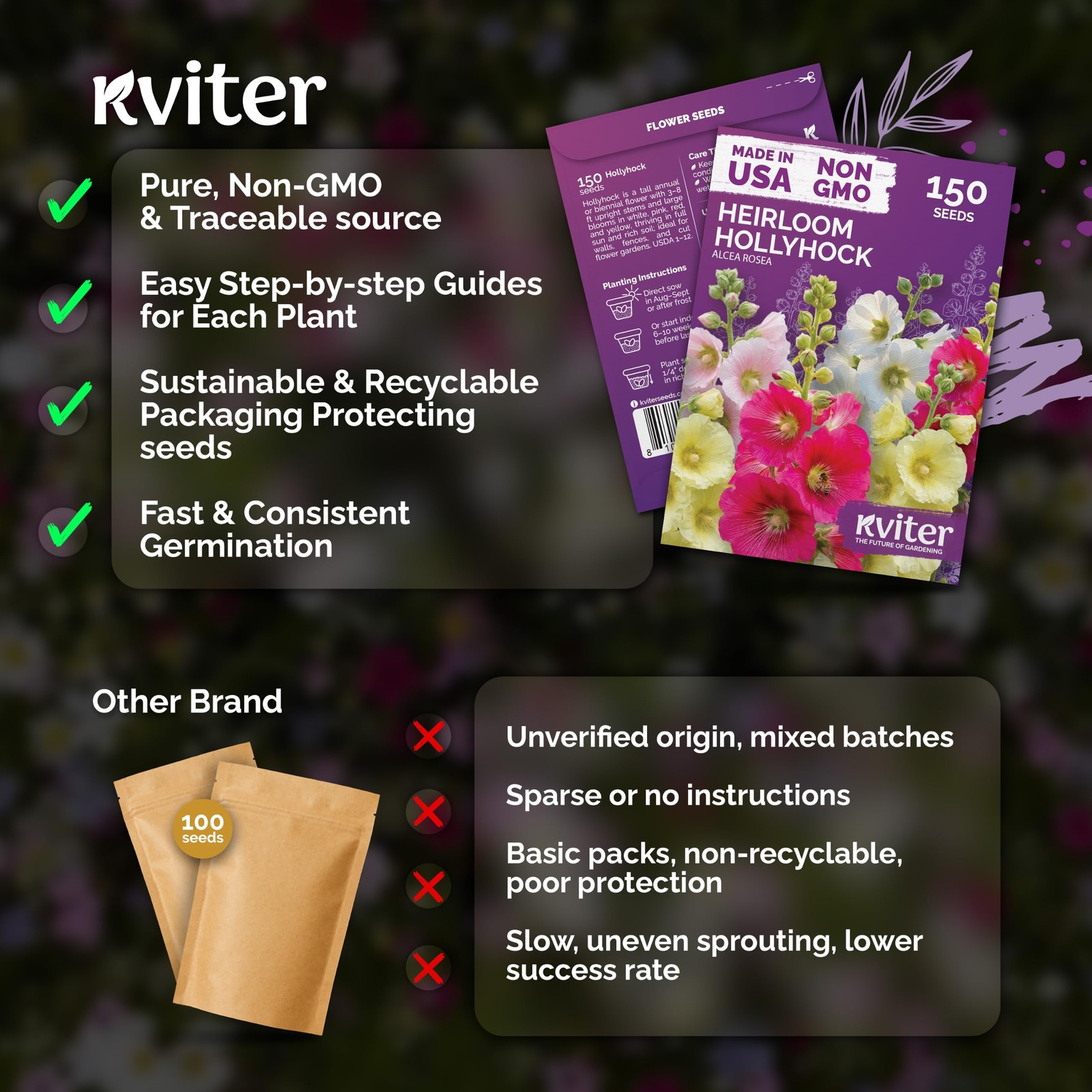 KVITER 150 Hollyhock Seeds (Alcea Rosea)