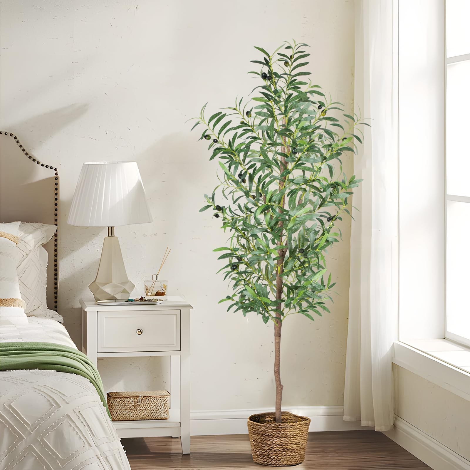 Fake Olive Tree, 5FT 2Pack Tall Plants Olive Trees 60in Silk Plant with Trunk…