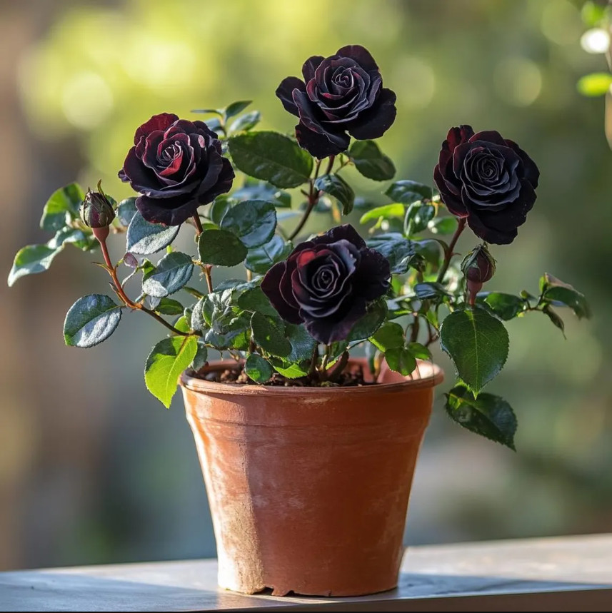 Black Baccara Roses Live Starter Plant Dark Red to Black Blooms 4-6″Tall No Pot