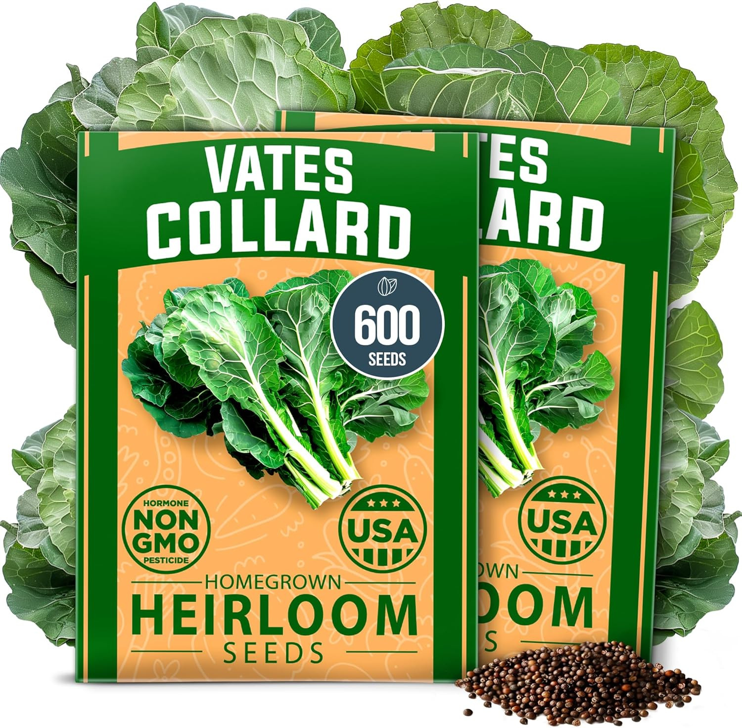 Vates Collard Green Seeds 600+ Heirloom Non-Gmo Seeds for Planting, High Germina