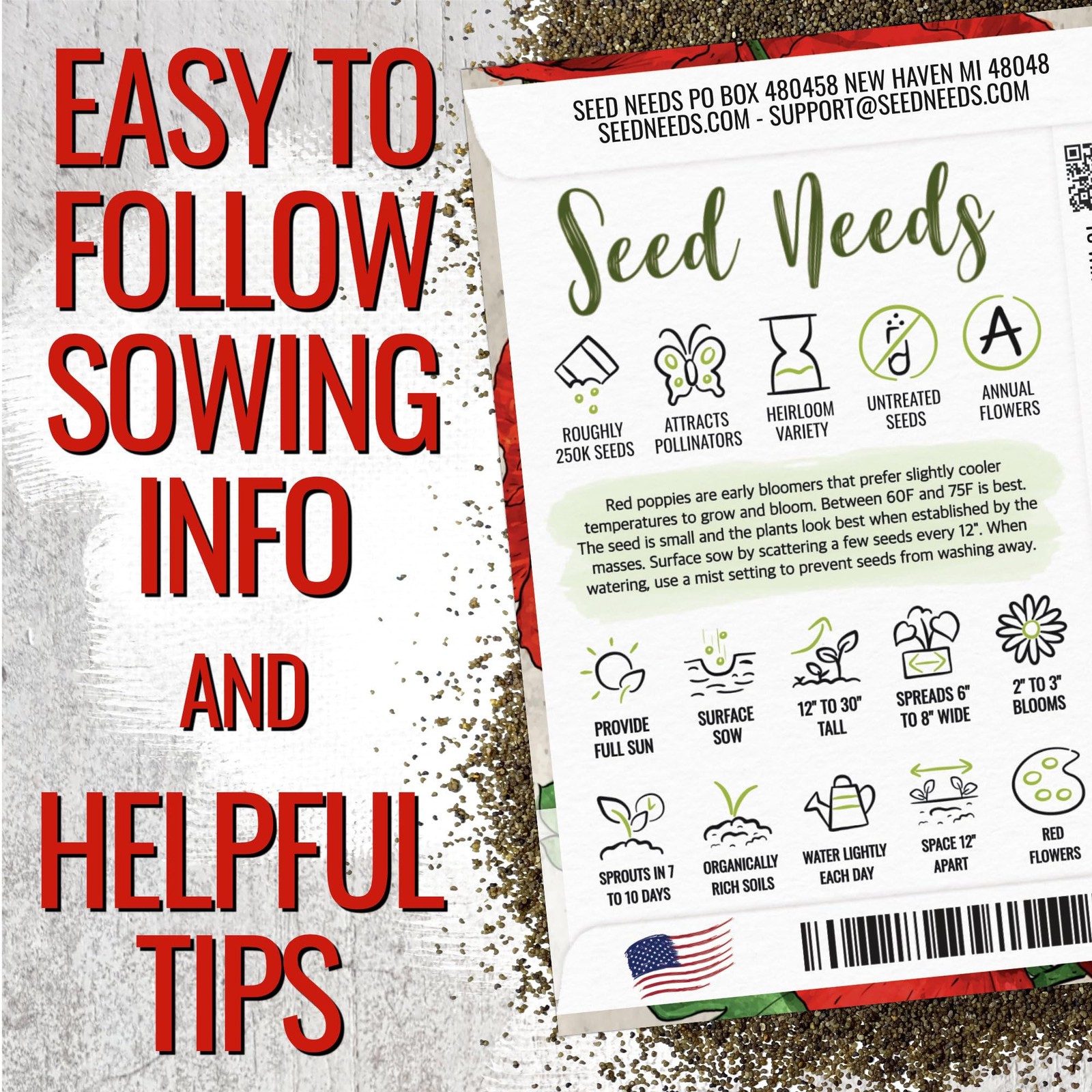 Seed Needs Poppy Seeds for Planting Red Corn 1.5 Ounce Heirloom Bulk Pack