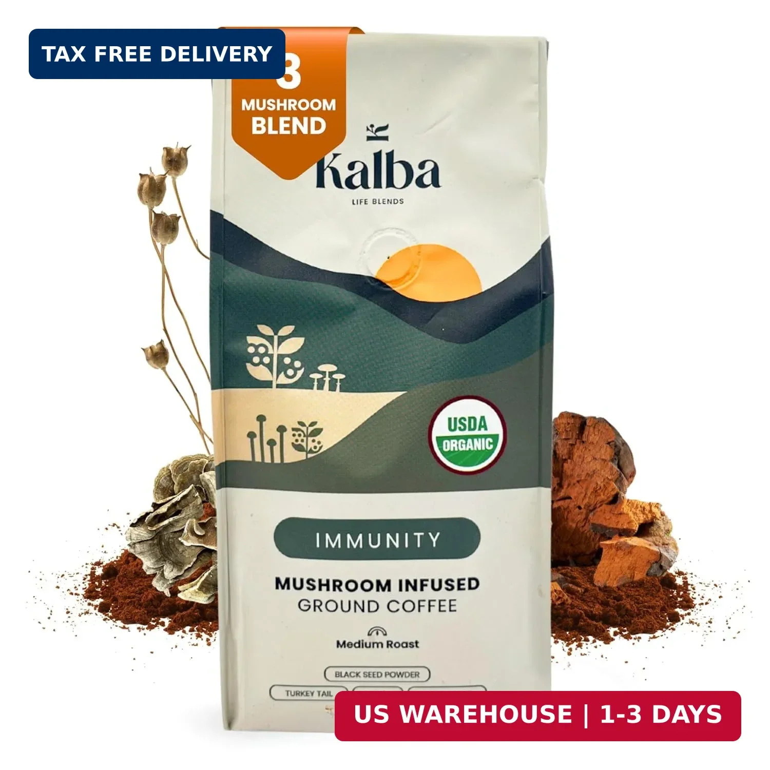 Organic Mushroom Coffee Ground with Lion’s Mane, Chaga, Turkey Tail & Nigella Se