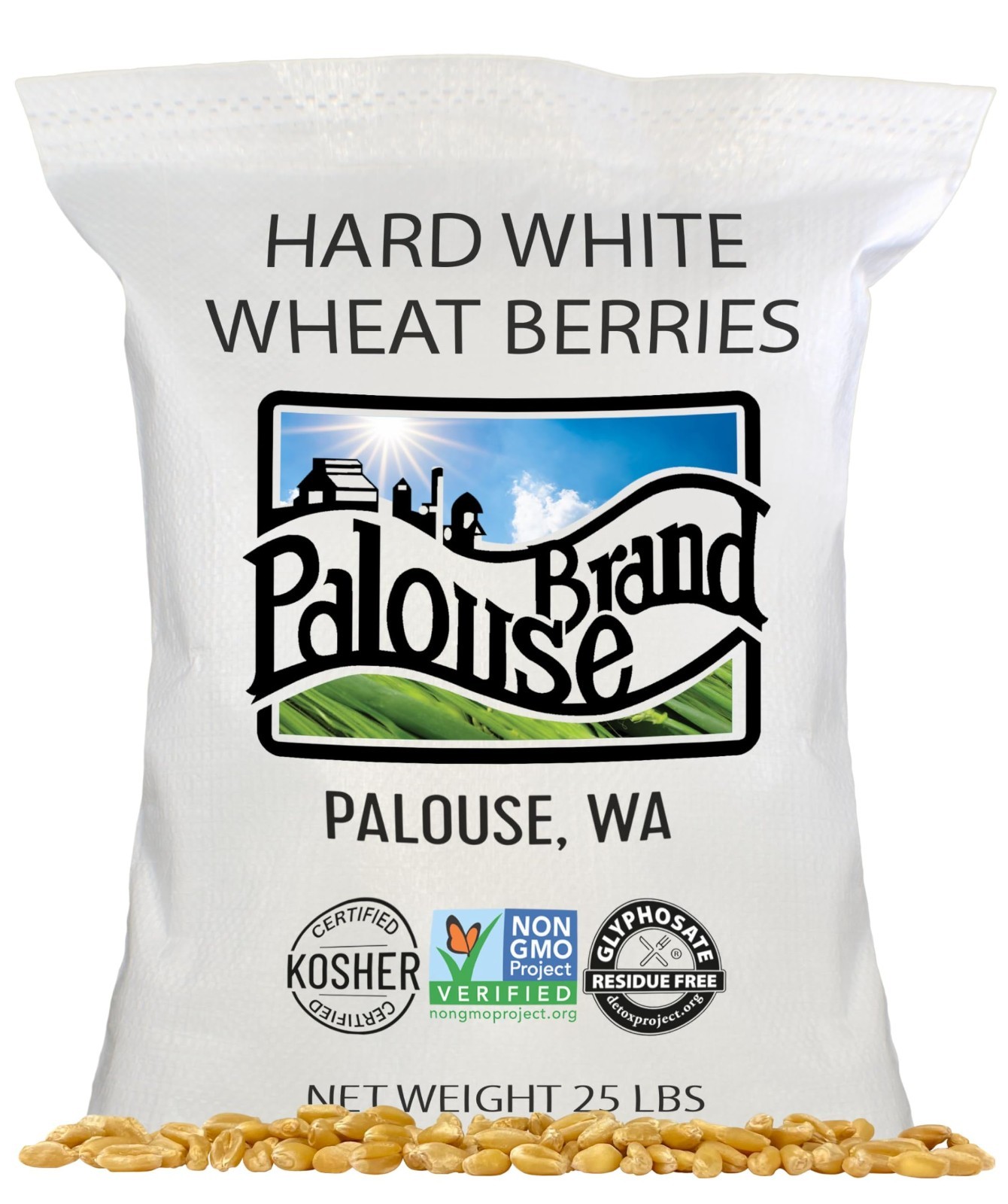 Certified Glyphosate-Free Hard White Wheat Berries | 25 LBS | Non-GMO, Kosher, S