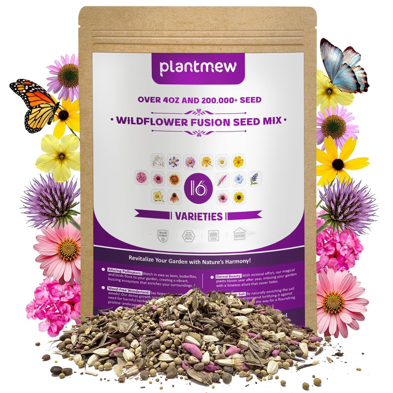 200,000+ Wildflower Seeds [4oz] 16 Variety Perennial Mix – Non-GMO, green