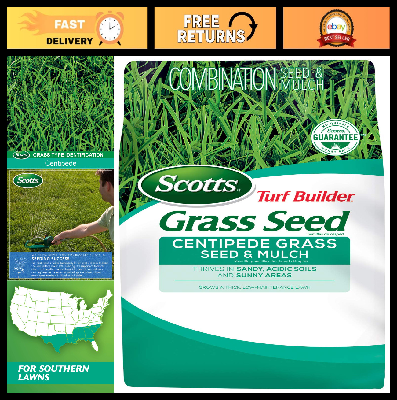 Centipede Grass Seed & Mulch for Thick, Low-Maintenance Lawn – 5 lbs.