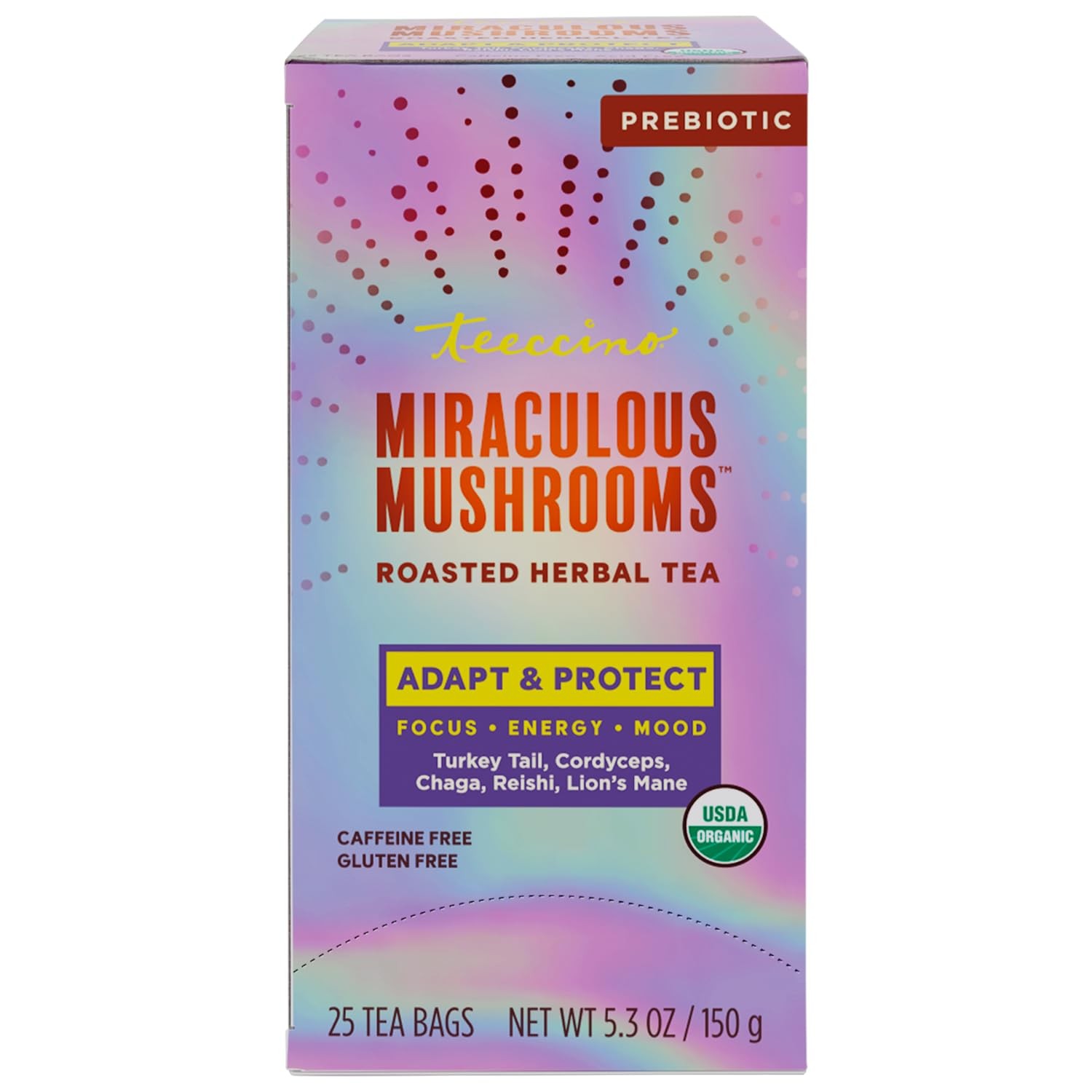 Teeccino Miraculous Mushrooms Adapt & Protect Herbal Tea 25 Count (Pack of 1)