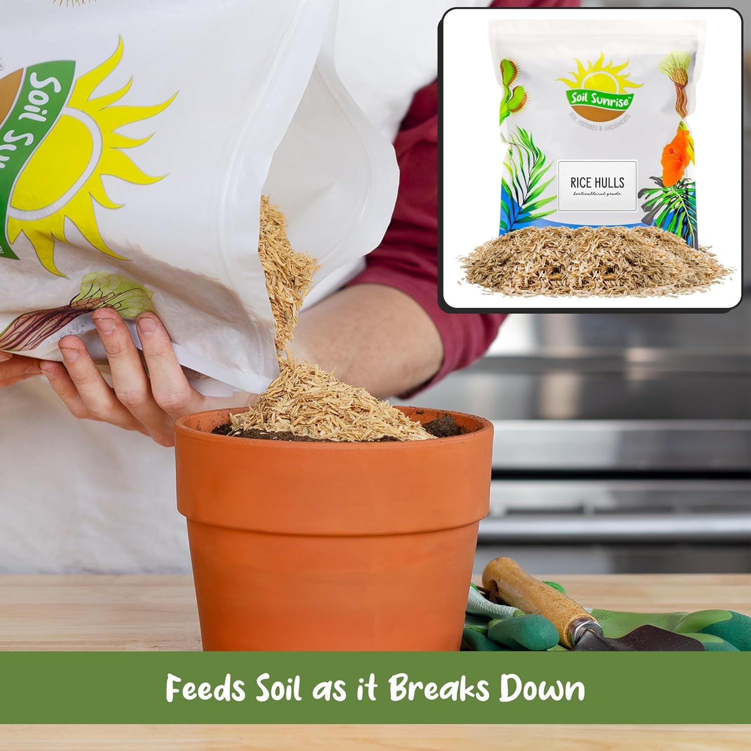 Soil Sunrise Horticultural Grade Rice Hulls (4 Quarts) All Natural 4 Quarts