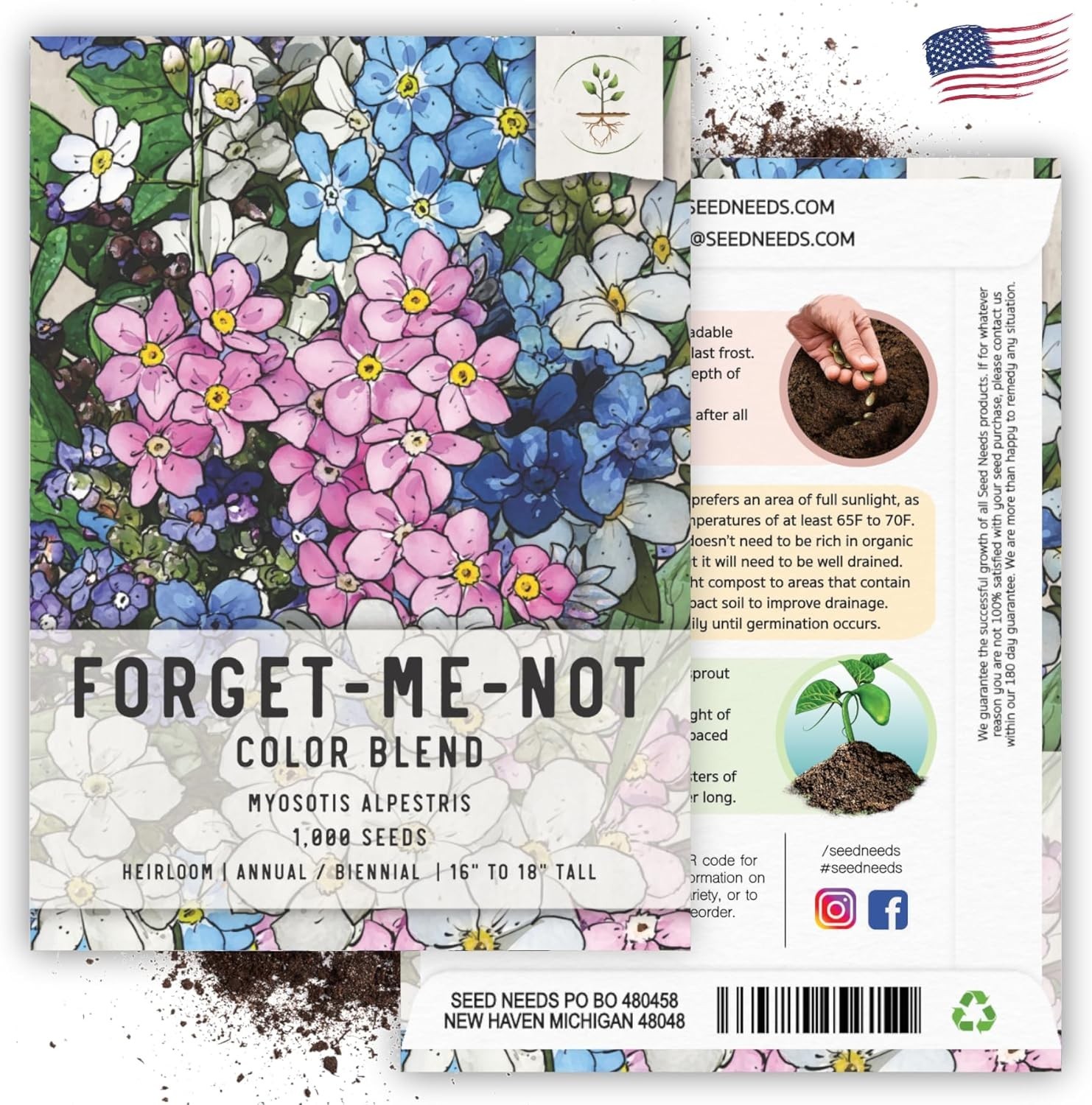 Mixed Forget Me Not Seeds – Heirloom Wildflower Blend for Butterfly Gardens