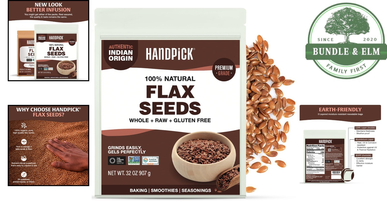 Gluten Free Flax Seeds 2 lb, Whole Raw Seeds for Nutritious Meals and Snacks