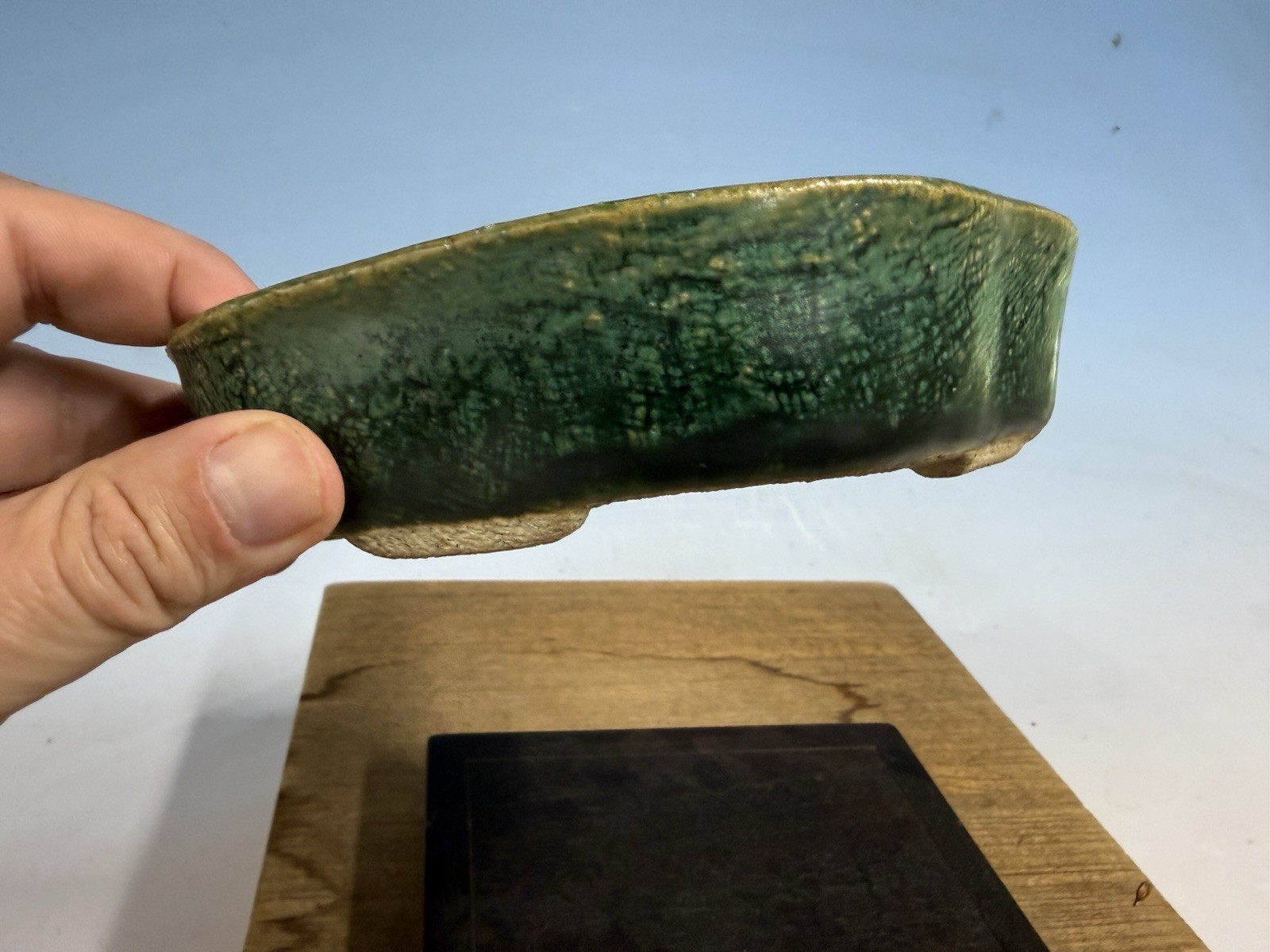 Japanese Unknown Maker Shohin Bonsai Tree Pot 6 1/4” Green Glazed