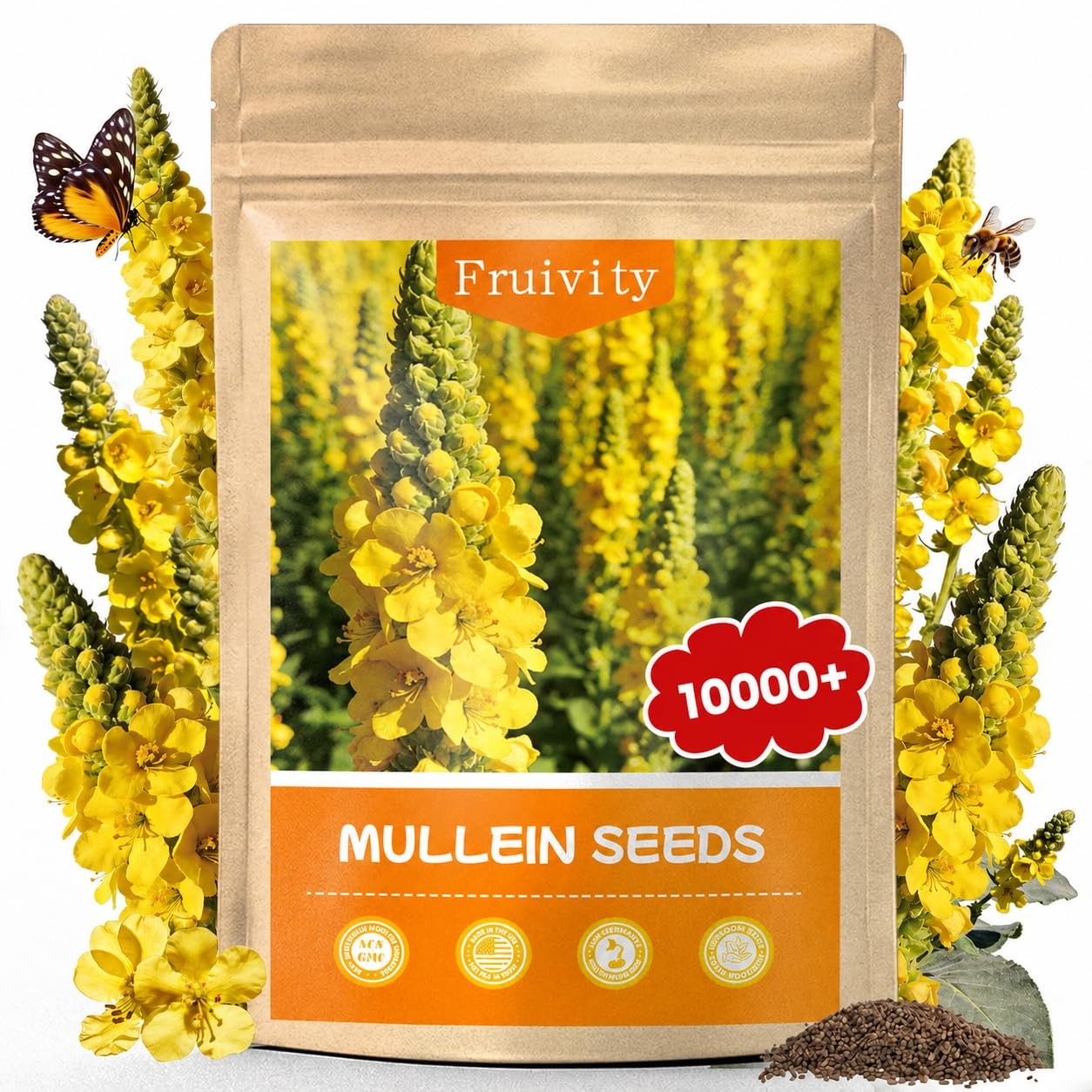 Fruivity 10,000+ Mullein Seeds for Planting(Verbascum Thapsus), Yellow