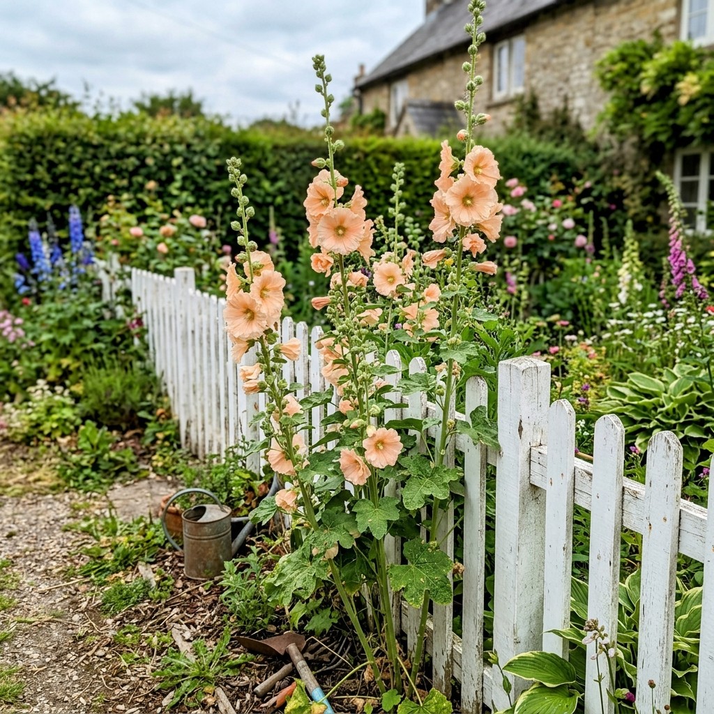 Fresh 100 Peach Hollyhock Seeds for Home Gardening – Beautiful Perennial