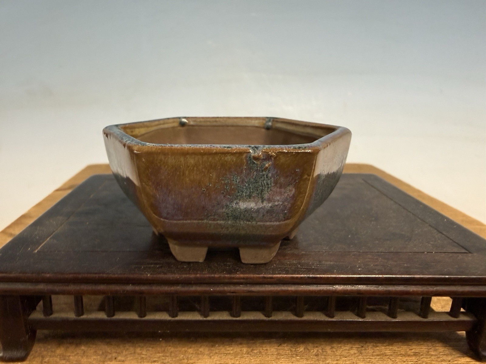 Japanese Unknown Maker Shohin Sized Bonsai Tree Pot 3 By 1 3/8” Unique 6 Sided