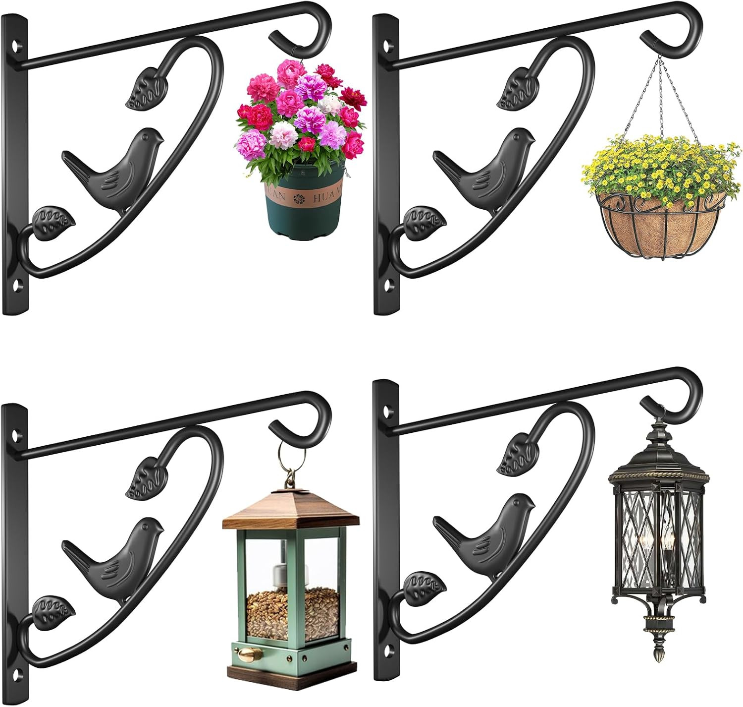 4 Pack Hanging Plant Brackets Outdoor 12 Inch Metal Fence Wall Plant Hanger Hook