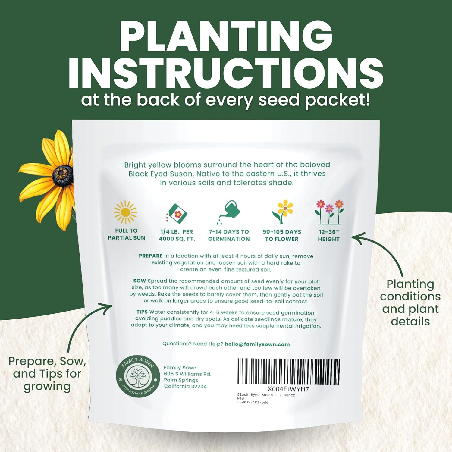 Black Eyed Susan – Large 1 Ounce Packet – 100,000 Flower Seeds for Planting – Ru