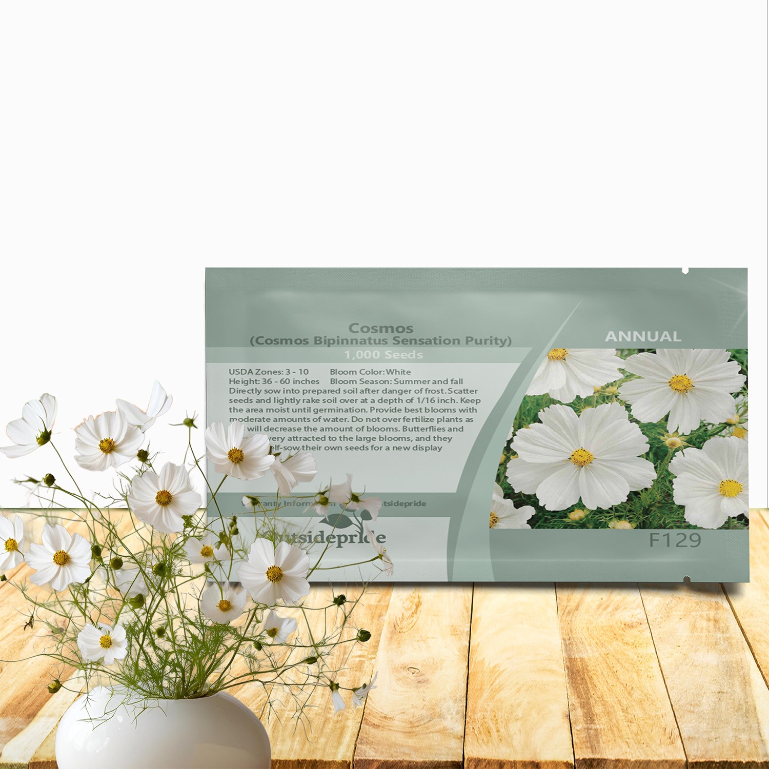1000 Seeds Drought Tolerant Cosmos Bipinnatus Sensation Purity Garden Flower