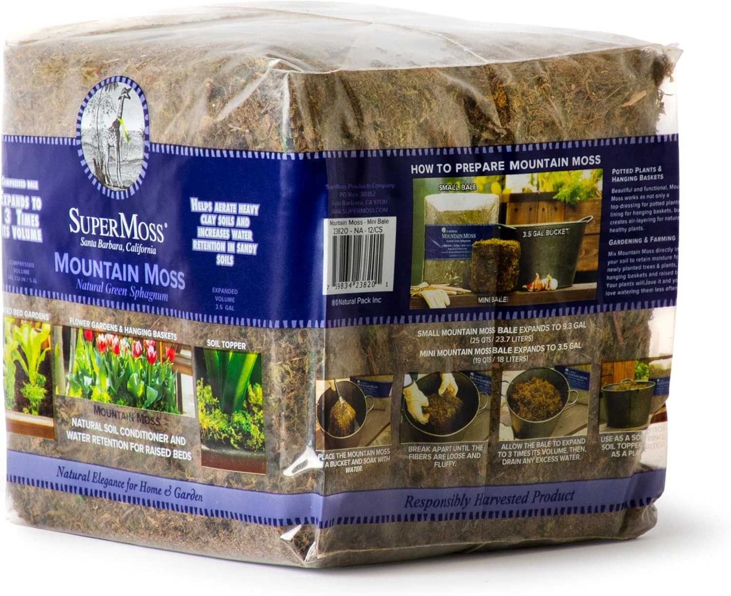 23820 Mountain Moss Green Sphagnum, Mini Bale, Natural Dried