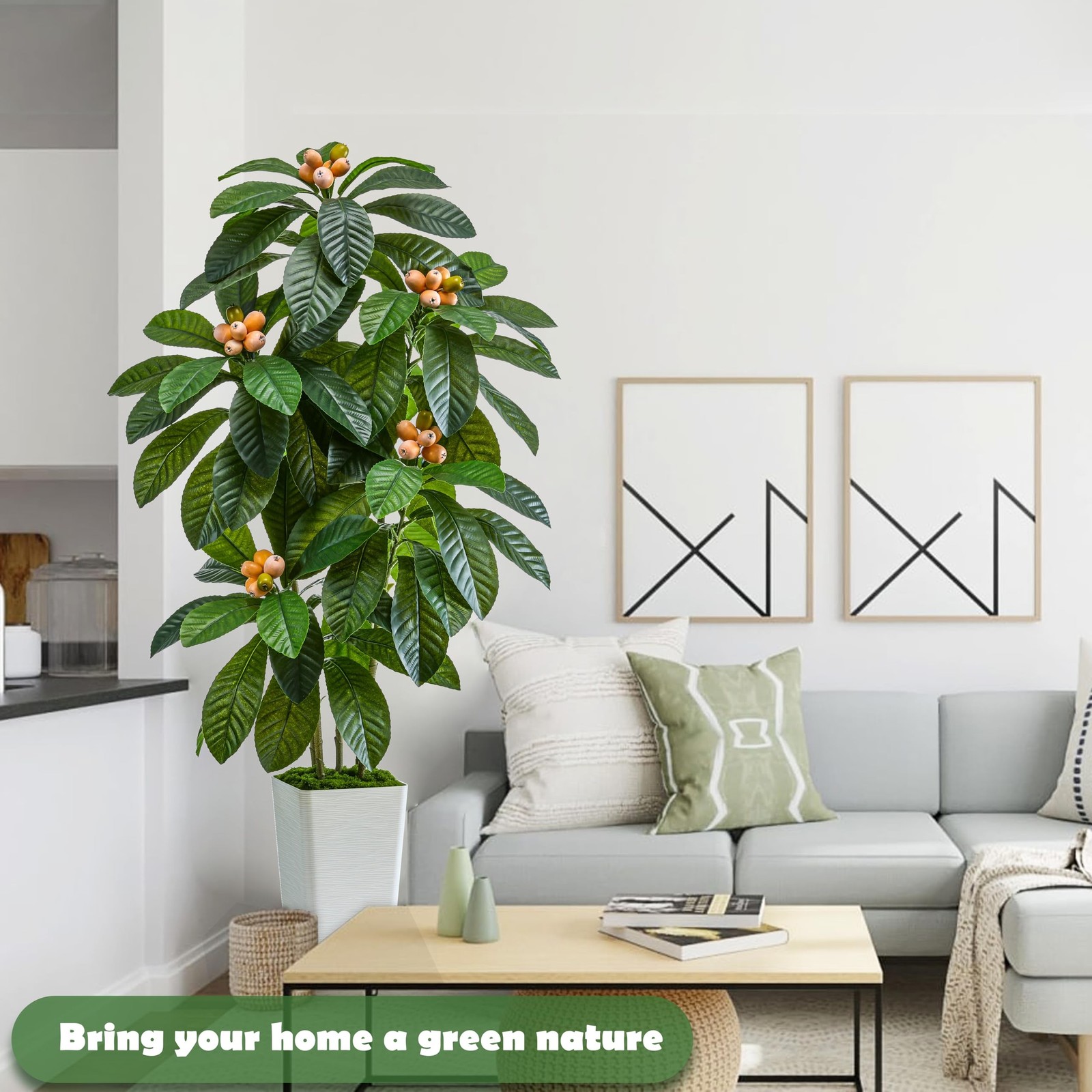 Artificial Loquat Tree 5FT Japanese Medlar Tropical Fruiting Plant Tall Artif…