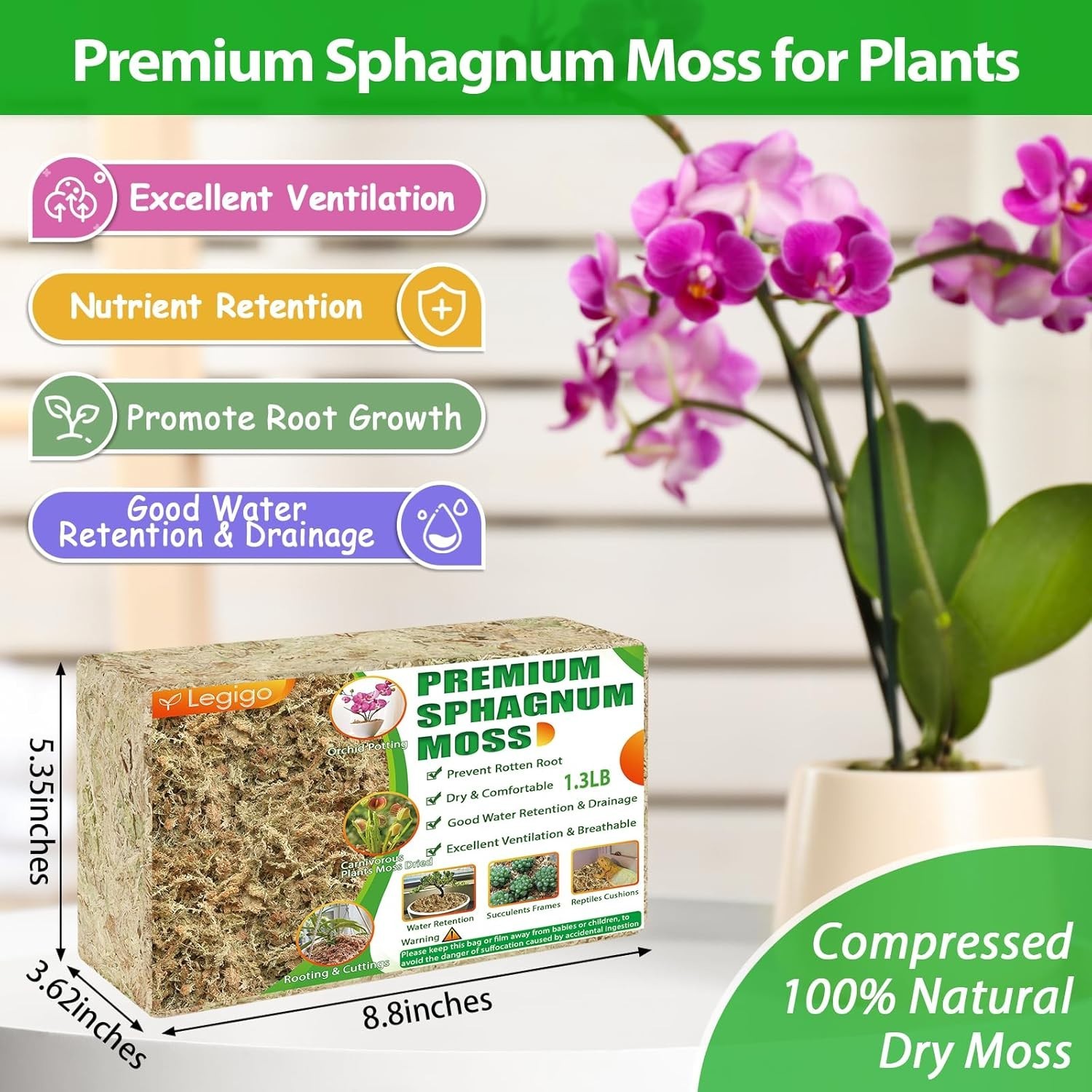 1.3LBS Sphagnum Moss – 25QT Natural Substrate for Thriving Plants