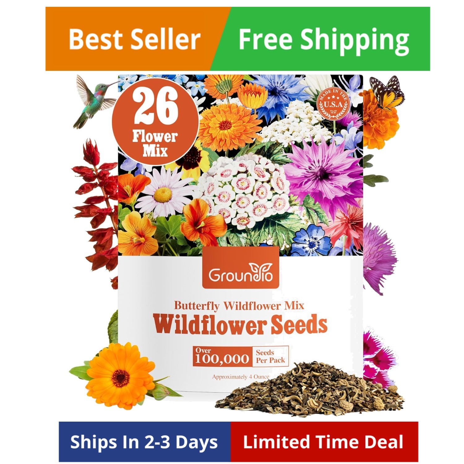 Wildflower Seeds Bulk, 4 Ounce, 200,000+ Seeds, 26 Varieties Annual & Perenni…