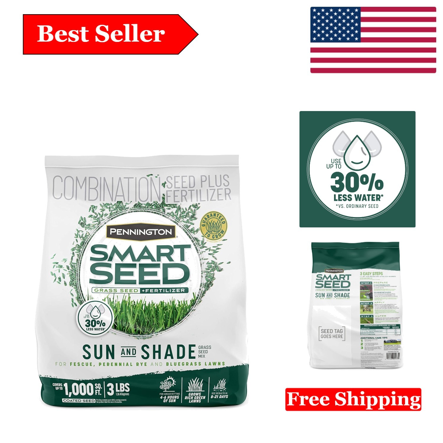 Smart Seed 3 lb Lawn Grass Mix – Sustainable Growth for Sun & Partial Shade
