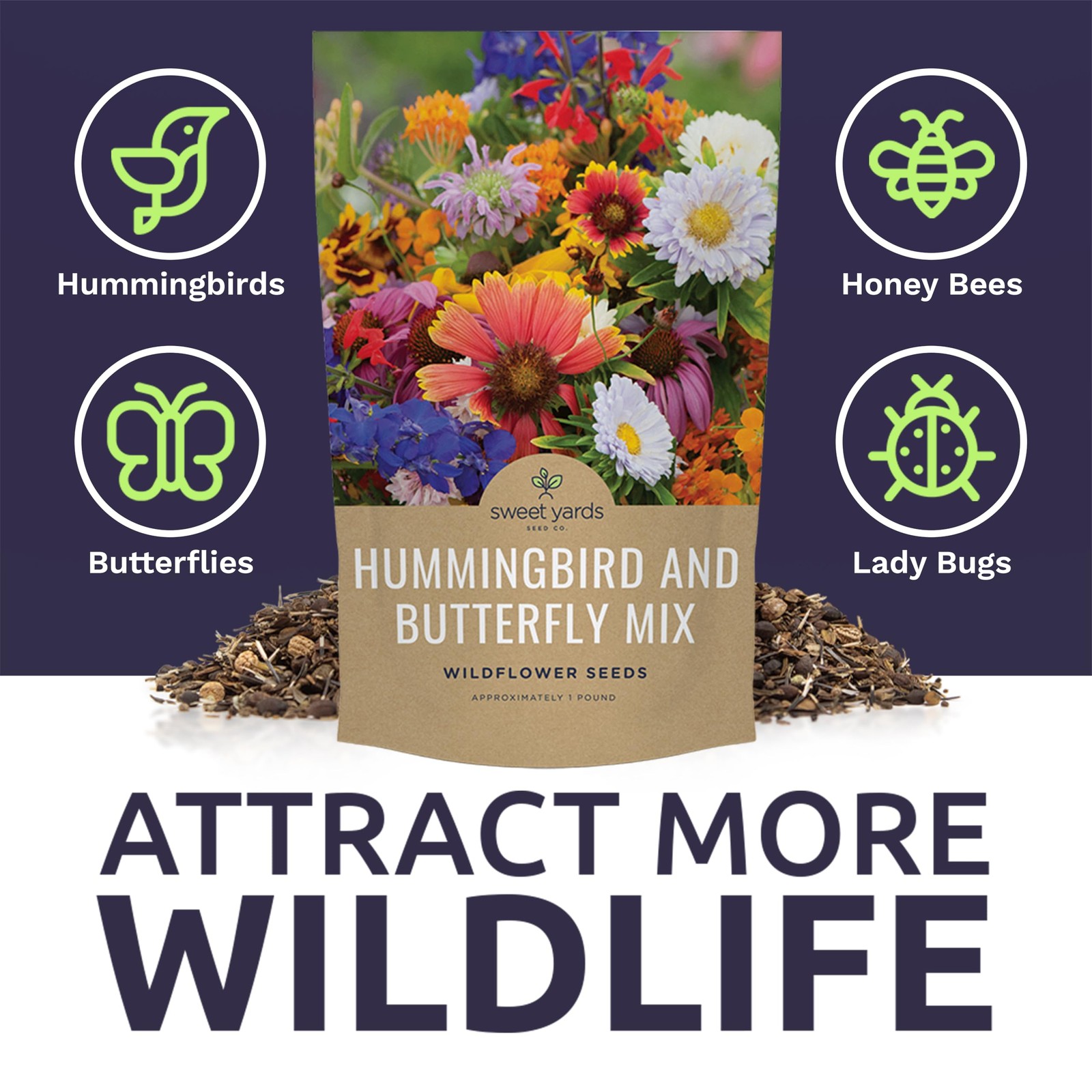 Bulk Wildflower Seeds Butterfly and Hummingbird Mix – 1 Pound Bag – Over 120,…