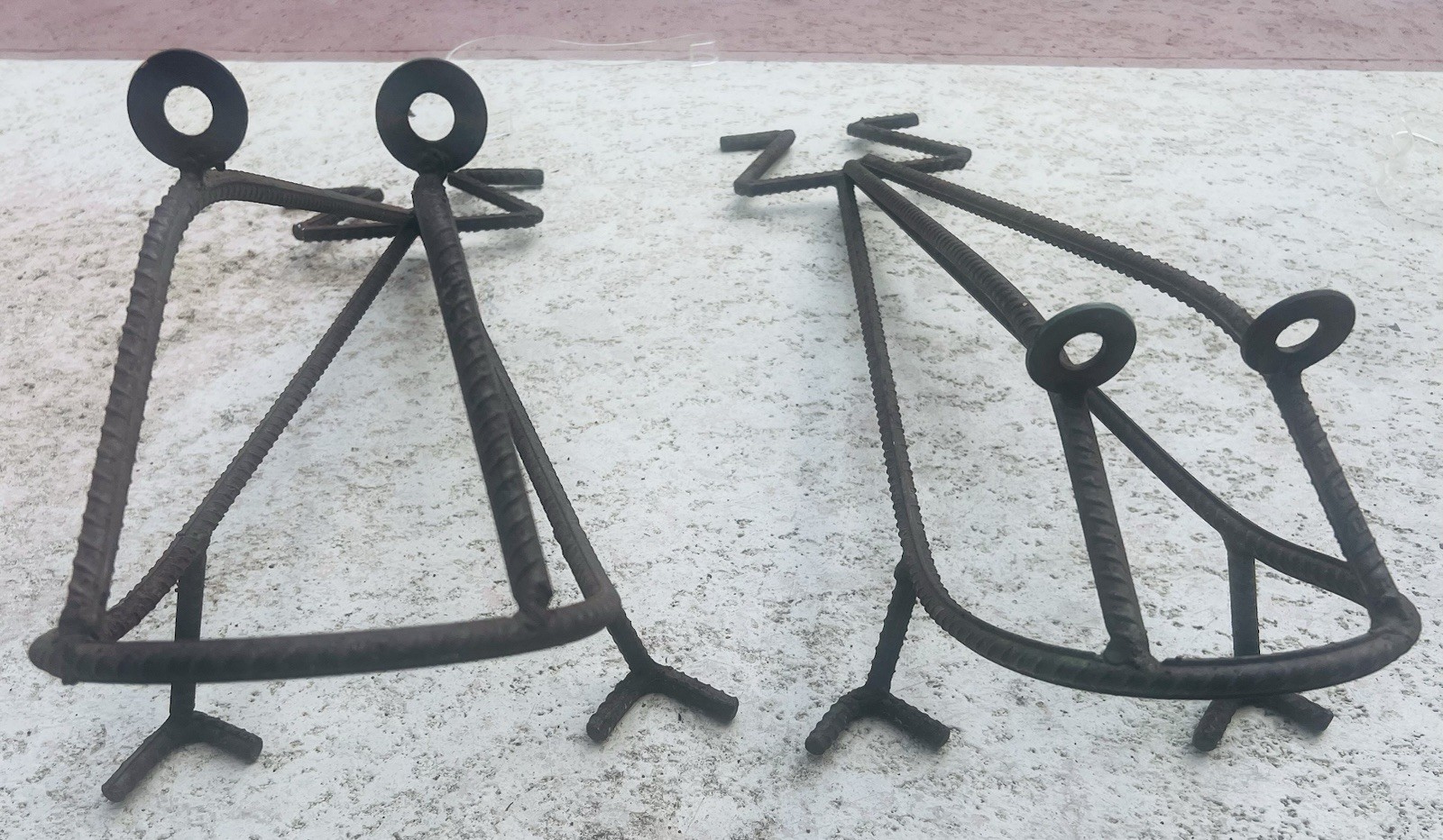 VINTAGE HEAVY REBAR TREE FROGS METAL FOLK ART 24”X10” & 22”X9”~LOT OF 2