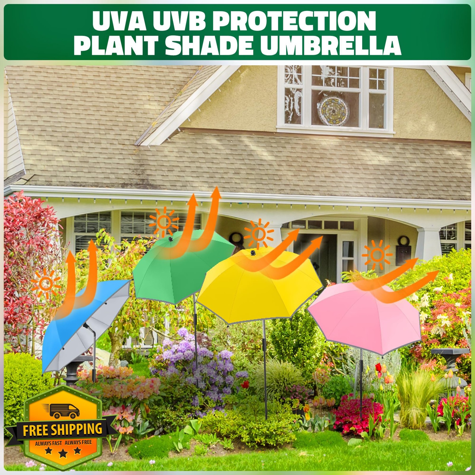 NBtoUS Plant Umbrellas 4 Pack Pink Green Light Blue Yellow