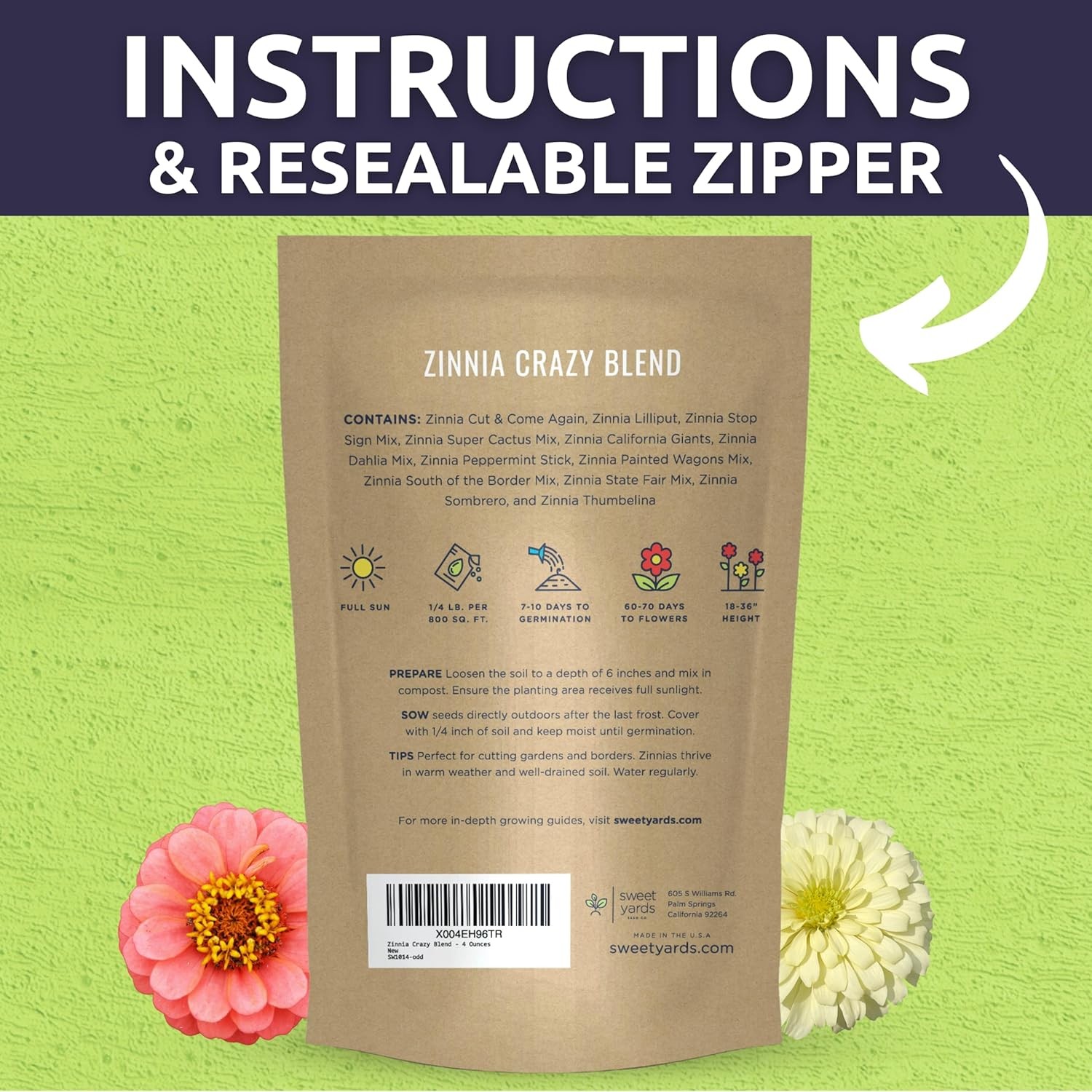Zinnia Crazy Blend – Bulk 1/4 Pound Pouch – Bag (15,000 Seeds)