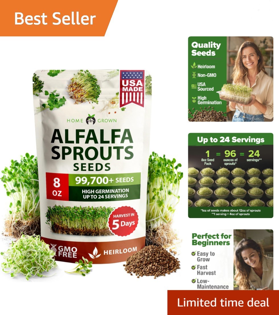 Fast-Growing 8 oz Non-GMO Alfalfa Sprout Seeds – Perfect for Salads & Smoothies