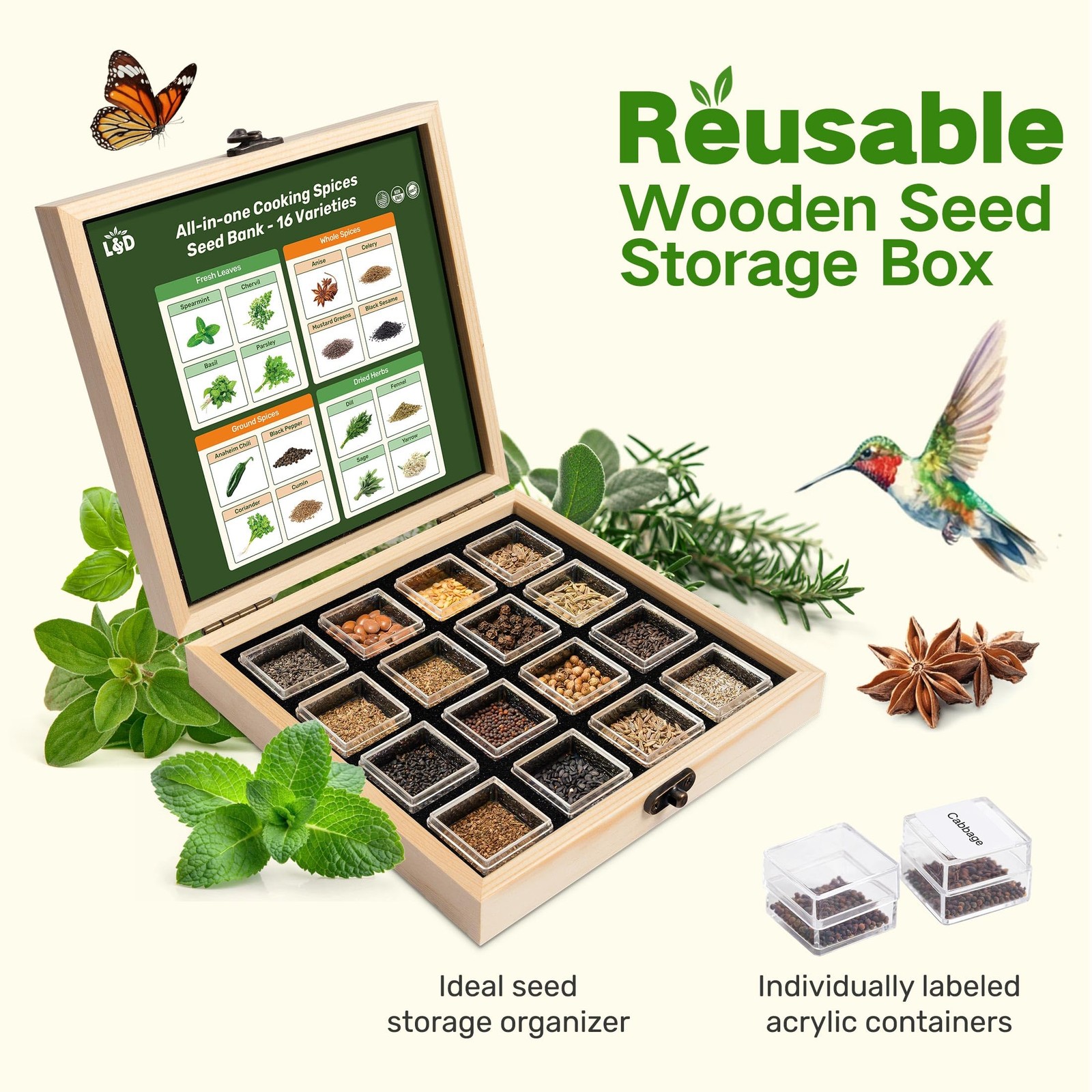 Herb Garden Kit 16 Varieties Cooking Spices Indoor Outdoor Planting Gift