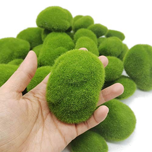 40PCS Artificial Moss Rocks (4 Sizes), Green Moss Decor for Floral
