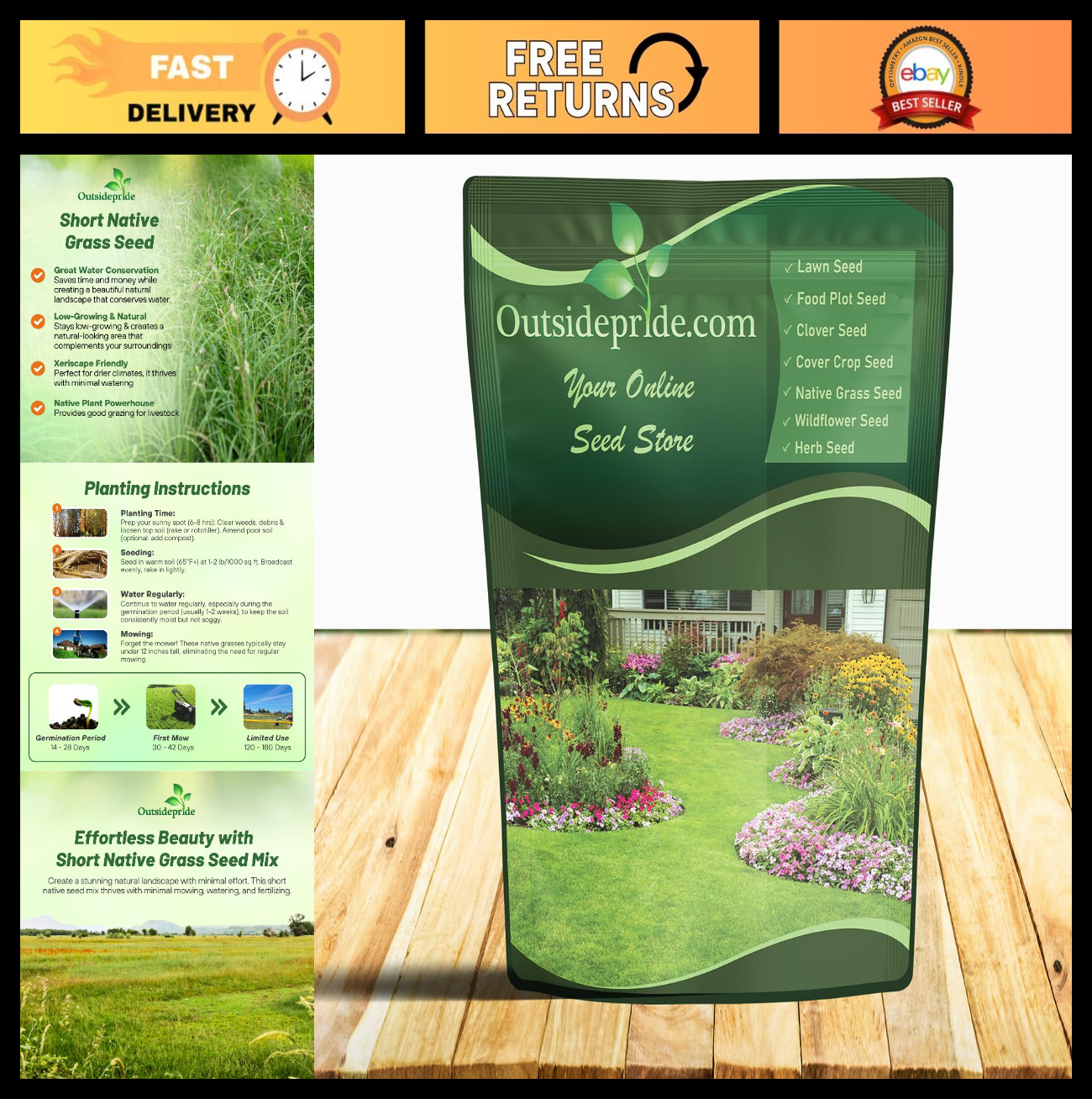 Premium Native Grass Seed Mix – 1 lb. Blue Grama, Buffalo, Sideoats & Fescue – L